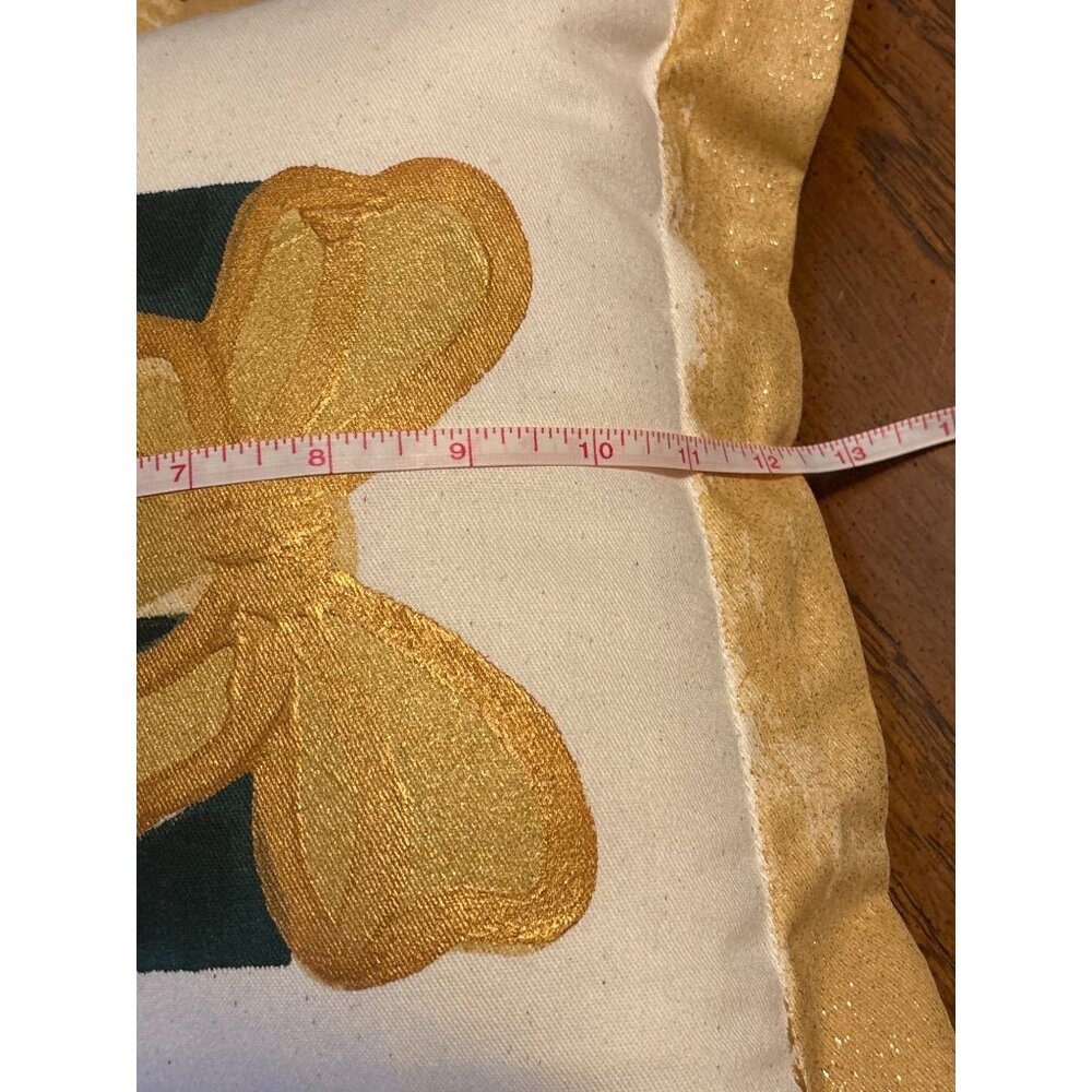 Decorative Throw‎ Pillow With Gold Ribbon Design & Glittered Ruffle Trim - Picture 3 of 3